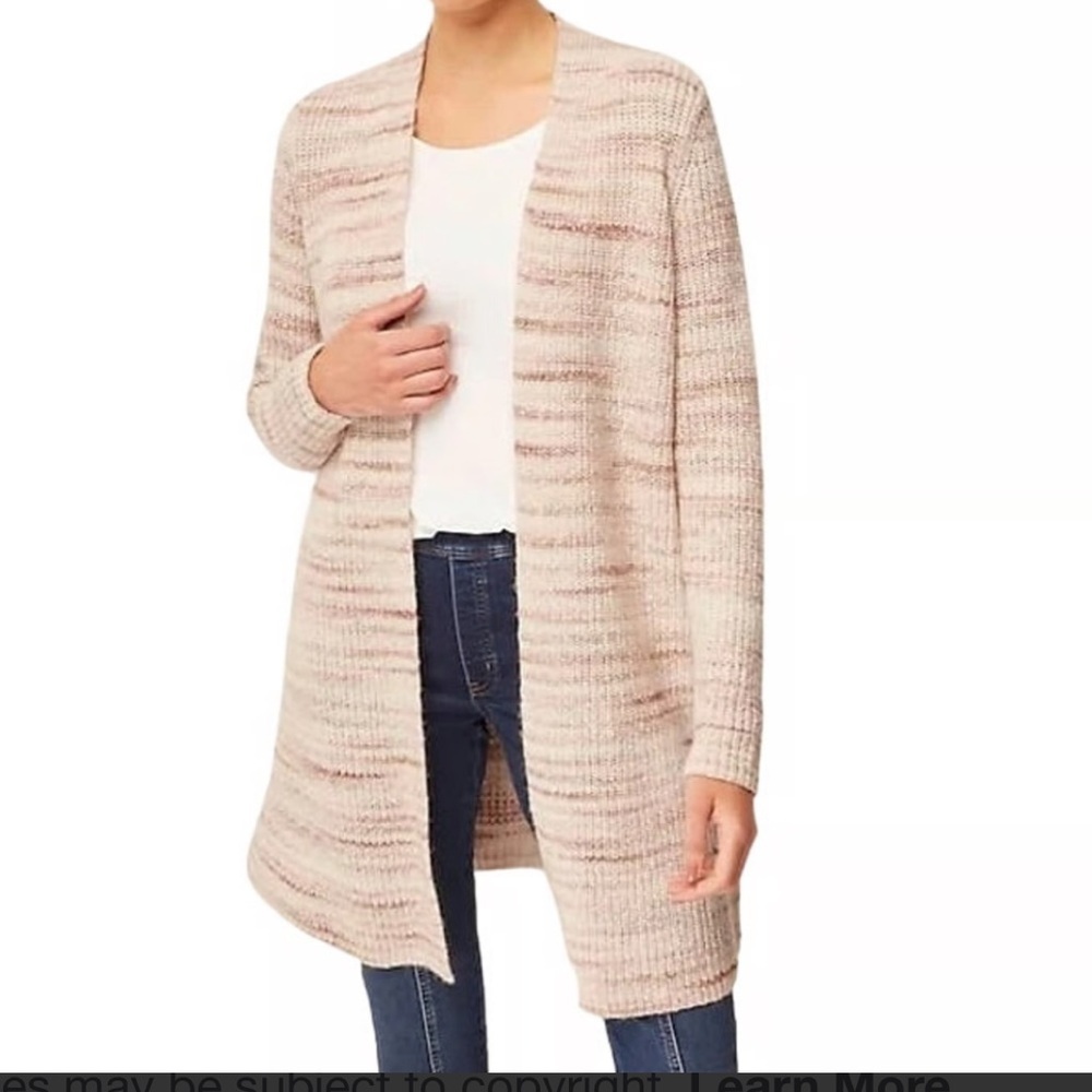 Pure Jill Wool Blend Open Front Marled Beige & Mauve Large Cardigan